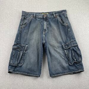 Vintage Y2K Nautica Denim Cargo Jean Shorts Mens 38 Baggy Loose 90s Hip Hop Blue